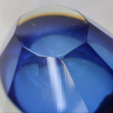 Load image into Gallery viewer, 1960s MURANO Oval Glass Bowl. Vintage Sommerso Geode Blue, Yellow and Clear Bowl
