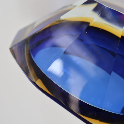 1960s MURANO Oval Glass Bowl. Vintage Sommerso Geode Blue, Yellow and Clear Bowl