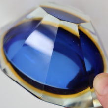 Load image into Gallery viewer, 1960s MURANO Oval Glass Bowl. Vintage Sommerso Geode Blue, Yellow and Clear Bowl
