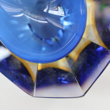 Load image into Gallery viewer, 1960s MURANO Oval Glass Bowl. Vintage Sommerso Geode Blue, Yellow and Clear Bowl
