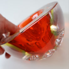 Load image into Gallery viewer, FERRO GALLIANO: 1960s MURANO Chunky Glass Bowl. Vintage Sommerso Geode Red, Yellow and Clear Glass with Dimples
