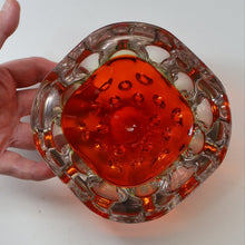 Load image into Gallery viewer, FERRO GALLIANO: 1960s MURANO Chunky Glass Bowl. Vintage Sommerso Geode Red, Yellow and Clear Glass with Dimples
