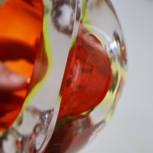 Load image into Gallery viewer, FERRO GALLIANO: 1960s MURANO Chunky Glass Bowl. Vintage Sommerso Geode Red, Yellow and Clear Glass with Dimples
