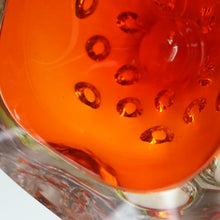 Load image into Gallery viewer, FERRO GALLIANO: 1960s MURANO Chunky Glass Bowl. Vintage Sommerso Geode Red, Yellow and Clear Glass with Dimples
