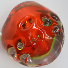 Load image into Gallery viewer, FERRO GALLIANO: 1960s MURANO Chunky Glass Bowl. Vintage Sommerso Geode Red, Yellow and Clear Glass with Dimples
