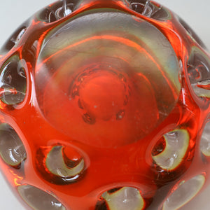 FERRO GALLIANO: 1960s MURANO Chunky Glass Bowl. Vintage Sommerso Geode Red, Yellow and Clear Glass with Dimples