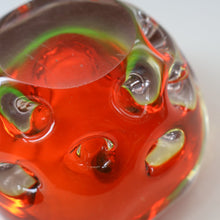 Load image into Gallery viewer, FERRO GALLIANO: 1960s MURANO Chunky Glass Bowl. Vintage Sommerso Geode Red, Yellow and Clear Glass with Dimples
