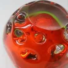 Load image into Gallery viewer, FERRO GALLIANO: 1960s MURANO Chunky Glass Bowl. Vintage Sommerso Geode Red, Yellow and Clear Glass with Dimples
