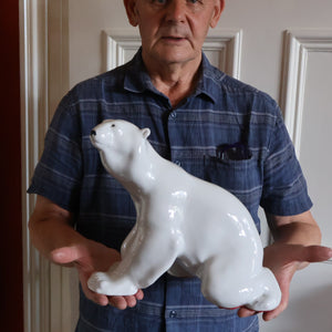 Vintage Russian / LOMONOSOV Imperial Porcelain Factory White POLAR Bear. Height 10 1/2 inches 