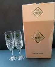 Load image into Gallery viewer, BOXED. Vintage Edinburgh Crystal PAIR of Tall CHAMPAGNE Flute Glasses. Rarer NESS Pattern.   8 1/4 inches
