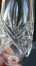 Load image into Gallery viewer, BOXED. Vintage Edinburgh Crystal PAIR of Tall CHAMPAGNE Flute Glasses. Rarer NESS Pattern.   8 1/4 inches
