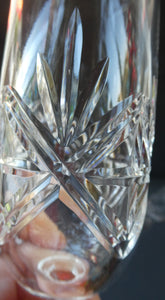 BOXED. Vintage Edinburgh Crystal PAIR of Tall CHAMPAGNE Flute Glasses. Rarer NESS Pattern.   8 1/4 inches