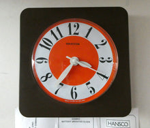 Load image into Gallery viewer, Made in Ireland Wall Clock Hanson or Hansco. Vintage Orange and Brown Plastic
