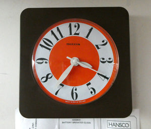 Made in Ireland Wall Clock Hanson or Hansco. Vintage Orange and Brown Plastic