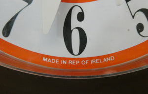 Made in Ireland Wall Clock Hanson or Hansco. Vintage Orange and Brown Plastic