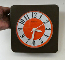 Load image into Gallery viewer, Made in Ireland Wall Clock Hanson or Hansco. Vintage Orange and Brown Plastic
