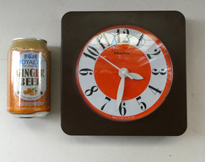 Made in Ireland Wall Clock Hanson or Hansco. Vintage Orange and Brown Plastic