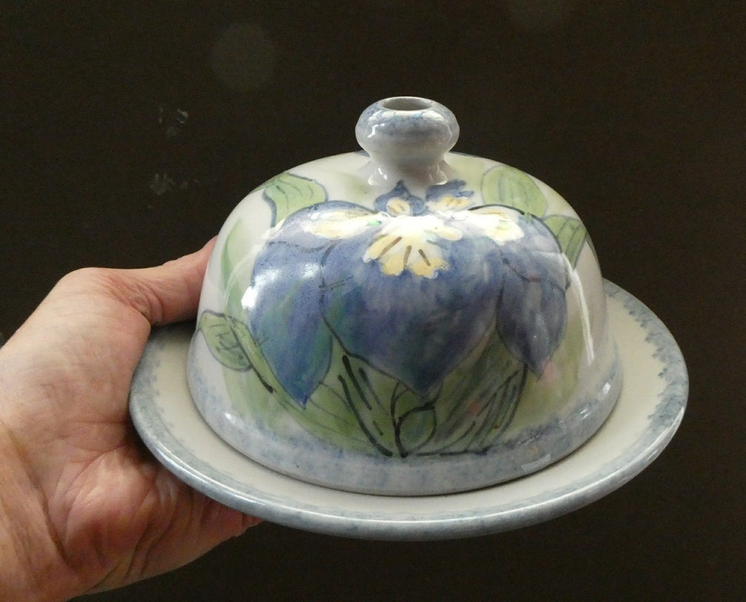 Vintage SCOTTISH Highland Stoneware CHEESE DOME Rarer Iris Pattern