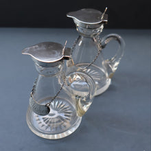 Load image into Gallery viewer, B/ ANTIQUE WHISKY NOGGIN. Hallmarked 1907 Hukin and Heath Silver Mounts; with Cute Miniature Silver Whisky Label
