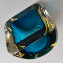Load image into Gallery viewer, 1960s MURANO Little Square Glass Bowl. Vintage Sommerso Geode Blue Interior Cased in Clear
