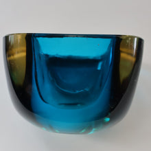 Load image into Gallery viewer, 1960s MURANO Little Square Glass Bowl. Vintage Sommerso Geode Blue Interior Cased in Clear
