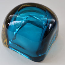 Load image into Gallery viewer, 1960s MURANO Little Square Glass Bowl. Vintage Sommerso Geode Blue Interior Cased in Clear
