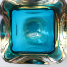 Load image into Gallery viewer, 1960s MURANO Little Square Glass Bowl. Vintage Sommerso Geode Blue Interior Cased in Clear
