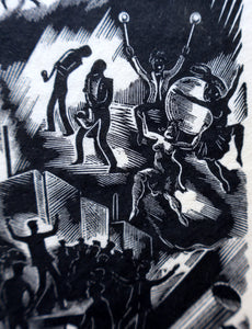 SCOTTISH ART. Rare Original 1947 Wood Engraving by Jozef Sekalski. Design for a Christmas Card Entitled "Boogie Woogie". Pencil Signed