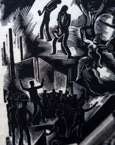 SCOTTISH ART. Rare Original 1947 Wood Engraving by Jozef Sekalski. Design for a Christmas Card Entitled "Boogie Woogie". Pencil Signed
