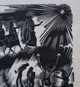 SCOTTISH ART. Rare Original 1947 Wood Engraving by Jozef Sekalski. Design for a Christmas Card Entitled "Boogie Woogie". Pencil Signed