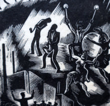 Load image into Gallery viewer, SCOTTISH ART. Rare Original 1947 Wood Engraving by Jozef Sekalski. Design for a Christmas Card Entitled &quot;Boogie Woogie&quot;. Pencil Signed
