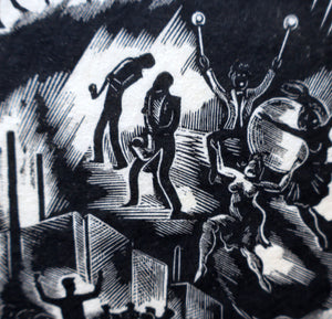 SCOTTISH ART. Rare Original 1947 Wood Engraving by Jozef Sekalski. Design for a Christmas Card Entitled "Boogie Woogie". Pencil Signed