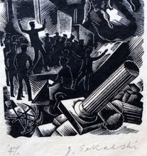 Load image into Gallery viewer, SCOTTISH ART. Rare Original 1947 Wood Engraving by Jozef Sekalski. Design for a Christmas Card Entitled &quot;Boogie Woogie&quot;. Pencil Signed
