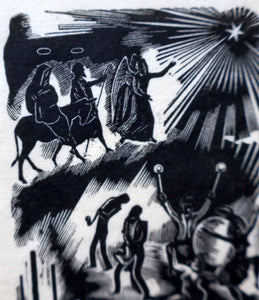 SCOTTISH ART. Rare Original 1947 Wood Engraving by Jozef Sekalski. Design for a Christmas Card Entitled "Boogie Woogie". Pencil Signed