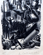 Load image into Gallery viewer, SCOTTISH ART. Rare Original 1947 Wood Engraving by Jozef Sekalski. Design for a Christmas Card Entitled &quot;Boogie Woogie&quot;. Pencil Signed
