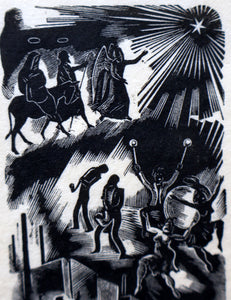 SCOTTISH ART. Rare Original 1947 Wood Engraving by Jozef Sekalski. Design for a Christmas Card Entitled "Boogie Woogie". Pencil Signed