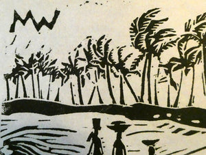 1960s Linocut by Marie Whitby. Sakumono Beach. Signed and Dated 1963