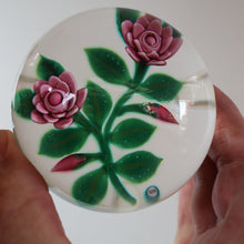 Load image into Gallery viewer, SCOTTISH Limited Edition  (1/10) 2014 Lampwork Paperweight. Pink Roses Design by William Manson Jnr. Signed to the side
