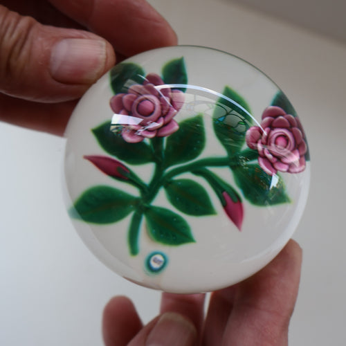 SCOTTISH Limited Edition  (1/10) 2014 Lampwork Paperweight. Pink Roses Design by William Manson Jnr. Signed to the side