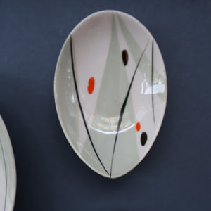1970s Soviet LATVIA Riga Porcelain Serving Bowl & Four Small Matching Dishes