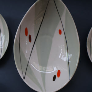 1970s Soviet LATVIA Riga Porcelain Serving Bowl & Four Small Matching Dishes