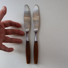 Load image into Gallery viewer, 1950s. Pair of Vintage DANSK Fjord Pattern Dinner Knives. Stainless Steel with Teak Handles. 8 1/4 inches
