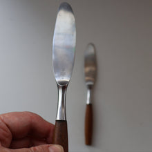 Load image into Gallery viewer, 1950s. Pair of Vintage DANSK Fjord Pattern Dinner Knives. Stainless Steel with Teak Handles. 8 1/4 inches
