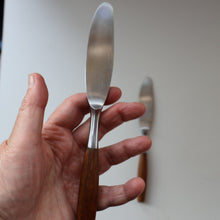Load image into Gallery viewer, 1950s. Pair of Vintage DANSK Fjord Pattern Dinner Knives. Stainless Steel with Teak Handles. 8 1/4 inches
