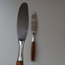 Load image into Gallery viewer, 1950s. Pair of Vintage DANSK Fjord Pattern Dinner Knives. Stainless Steel with Teak Handles. 8 1/4 inches
