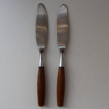 Load image into Gallery viewer, 1950s. Pair of Vintage DANSK Fjord Pattern Dinner Knives. Stainless Steel with Teak Handles. 8 1/4 inches

