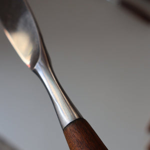 1950s. Set of Six Vintage DANSK Fjord Pattern Dinner Knives. Stainless Steel with Teak Handles. 8 1/4 inches