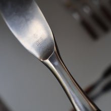 Load image into Gallery viewer, 1950s. Pair of Vintage DANSK Fjord Pattern Dinner Knives. Stainless Steel with Teak Handles. 8 1/4 inches
