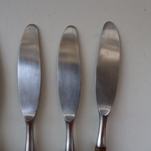 Load image into Gallery viewer, 1950s. Set of Six Vintage DANSK Fjord Pattern Dinner Knives. Stainless Steel with Teak Handles. 8 1/4 inches
