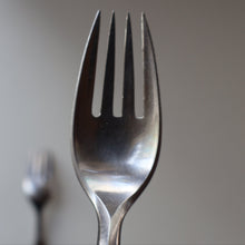 Load image into Gallery viewer, 1950s. Pair of Vintage DANSK Fjord Pattern Four-Prong Forks. Stainless Steel with Teak Handles. 7 1/4 inches
